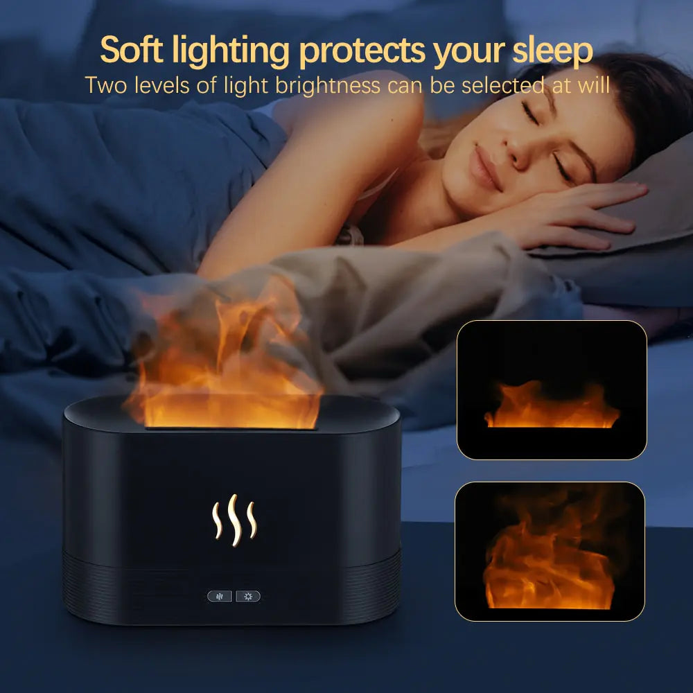 Bedroom Fragrance Flame Diffuser Essential Oil Diffuser Ultrasonic Air Humidifier Soft Light Therapy