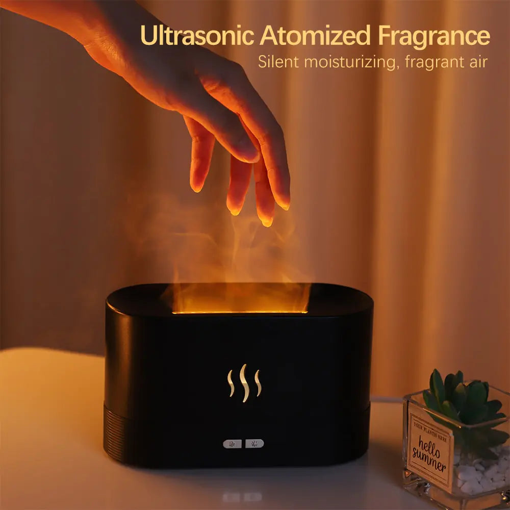 Bedroom Fragrance Flame Diffuser Essential Oil Diffuser Ultrasonic Air Humidifier Soft Light Therapy